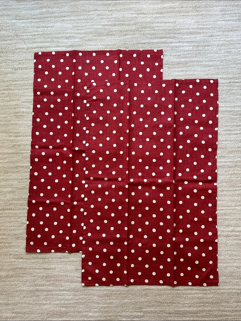 NWOT 2 Pottery Barn Dish Towels Red Polka Dot Americana Patriotic 20” x 30”